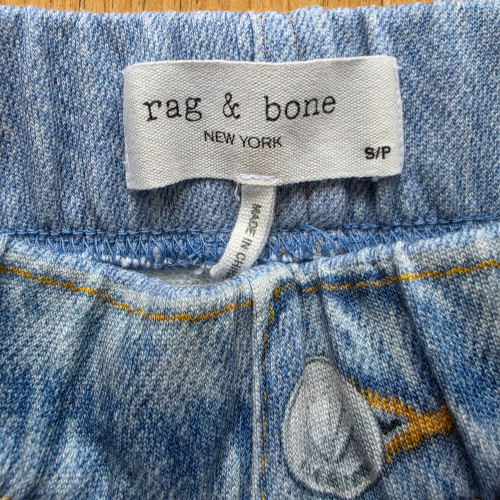Rag & Bone Miramar Jogger Women Small Blue Denim Print Terry Sweatpants Relaxed - Picture 3 of 10